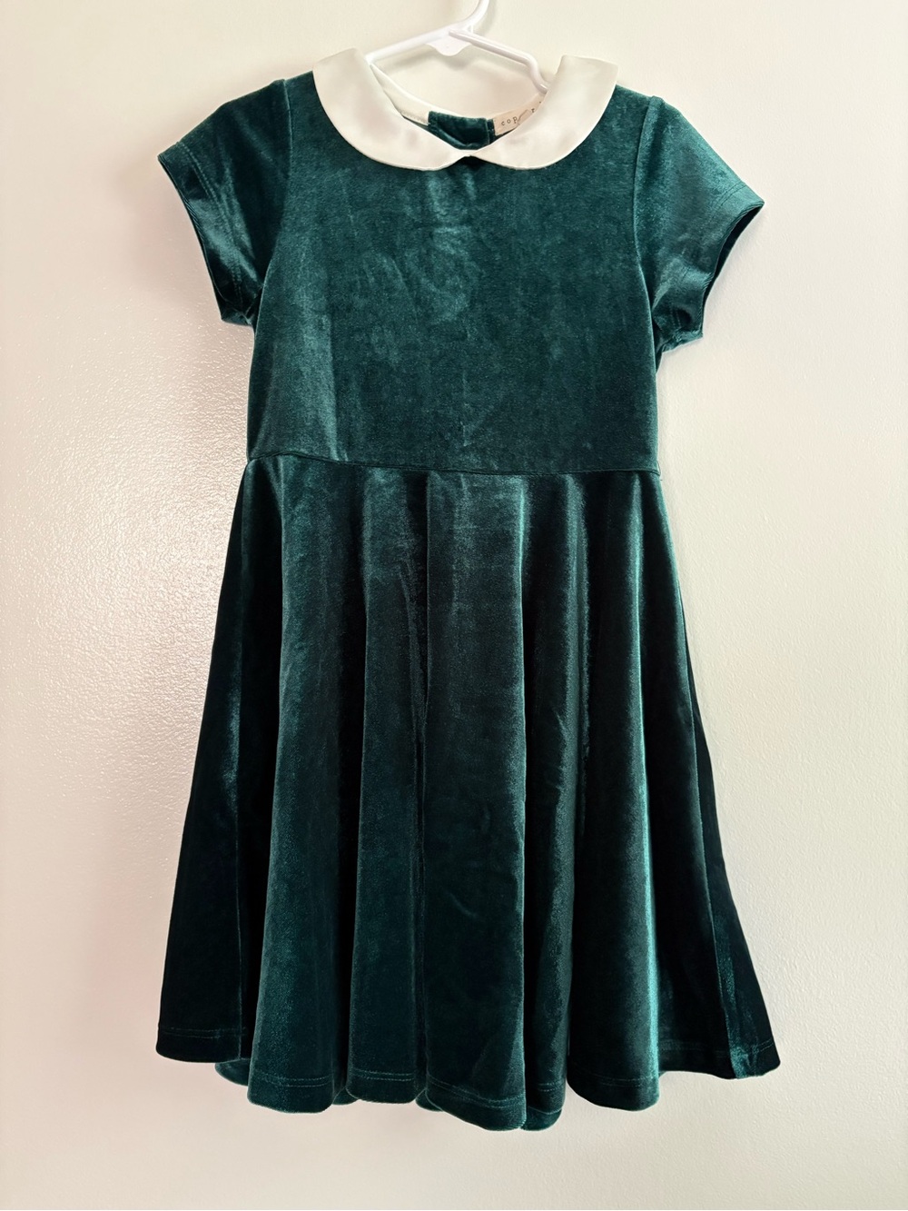 Copper Key Emerald Velvet Dress with White Peter Pan Collar Size 5